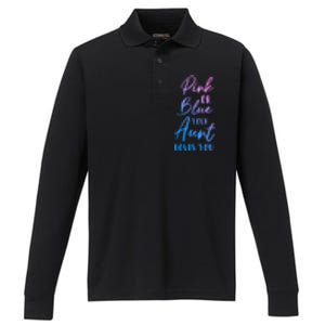 Funny Pink Or Blue Aunt Loves You Nephew Niece Gender Reveal Gift Performance Long Sleeve Polo