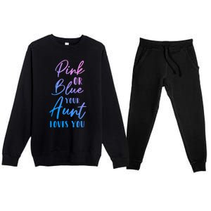 Funny Pink Or Blue Aunt Loves You Nephew Niece Gender Reveal Gift Premium Crewneck Sweatsuit Set