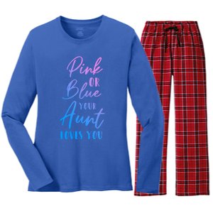 Funny Pink Or Blue Aunt Loves You Nephew Niece Gender Reveal Gift Women's Long Sleeve Flannel Pajama Set 