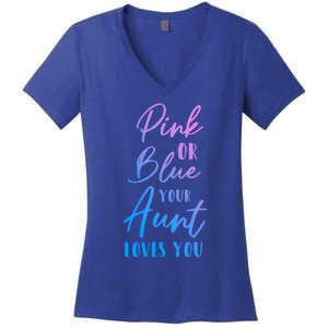 Funny Pink Or Blue Aunt Loves You Nephew Niece Gender Reveal Gift Women's V-Neck T-Shirt