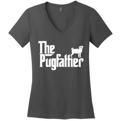 Funny Pug Owner Shirts The Pugfather Pug Father Gift Women's V-Neck T-Shirt