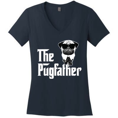 Funny Pug Owner The Pugfather Father Gift Dog Lovers Owner Women's V-Neck T-Shirt