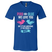 Funny Pink Or Blue We Love You Cute Gender Reveal Gift V-Neck T-Shirt