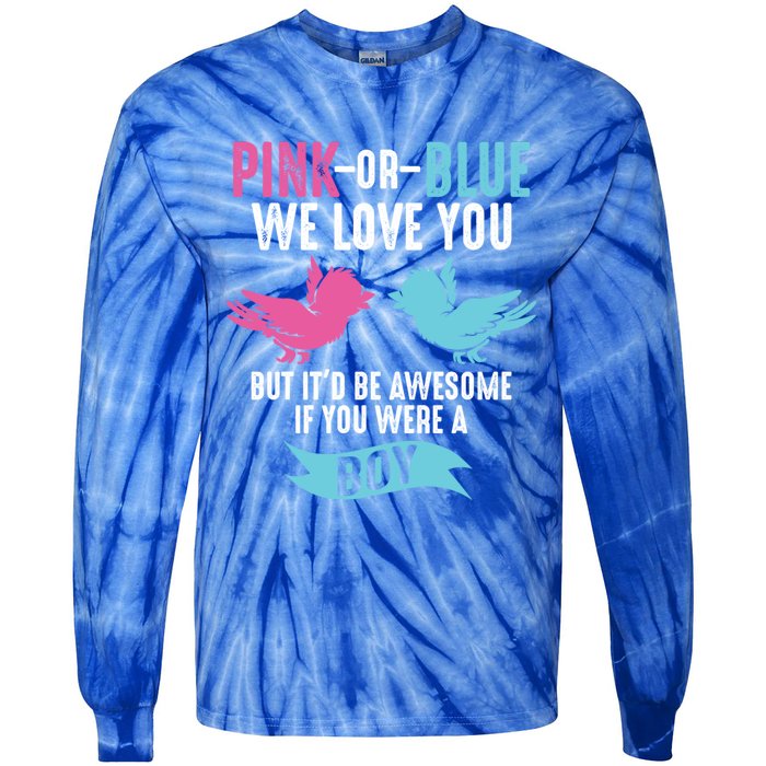 Funny Pink Or Blue We Love You Cute Gender Reveal Gift Tie-Dye Long Sleeve Shirt