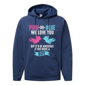 Funny Pink Or Blue We Love You Cute Gender Reveal Gift Performance Fleece Hoodie