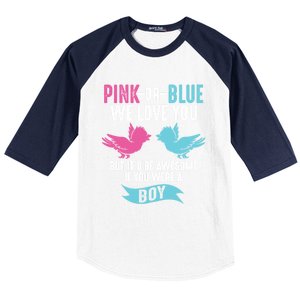 Funny Pink Or Blue We Love You Cute Gender Reveal Gift Baseball Sleeve Shirt