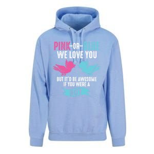 Funny Pink Or Blue We Love You Cute Gender Reveal Gift Unisex Surf Hoodie