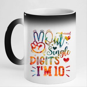 Funny Peace Out Single Digits IM 10 Year Old 10th Birthday 11oz Black Color Changing Mug