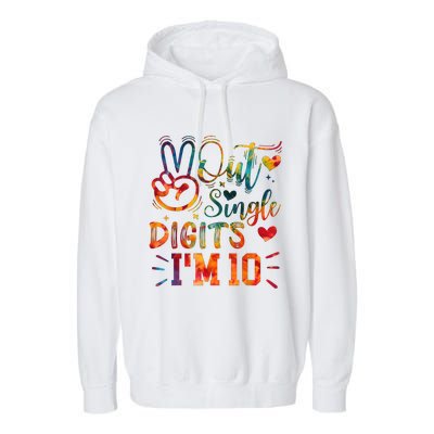 Funny Peace Out Single Digits IM 10 Year Old 10th Birthday Garment-Dyed Fleece Hoodie