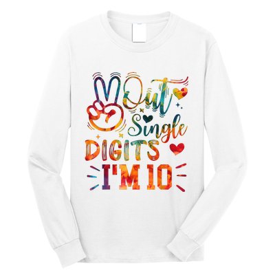 Funny Peace Out Single Digits IM 10 Year Old 10th Birthday Long Sleeve Shirt