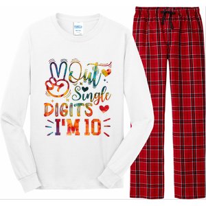 Funny Peace Out Single Digits IM 10 Year Old 10th Birthday Long Sleeve Pajama Set