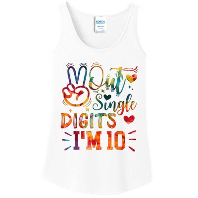 Funny Peace Out Single Digits IM 10 Year Old 10th Birthday Ladies Essential Tank