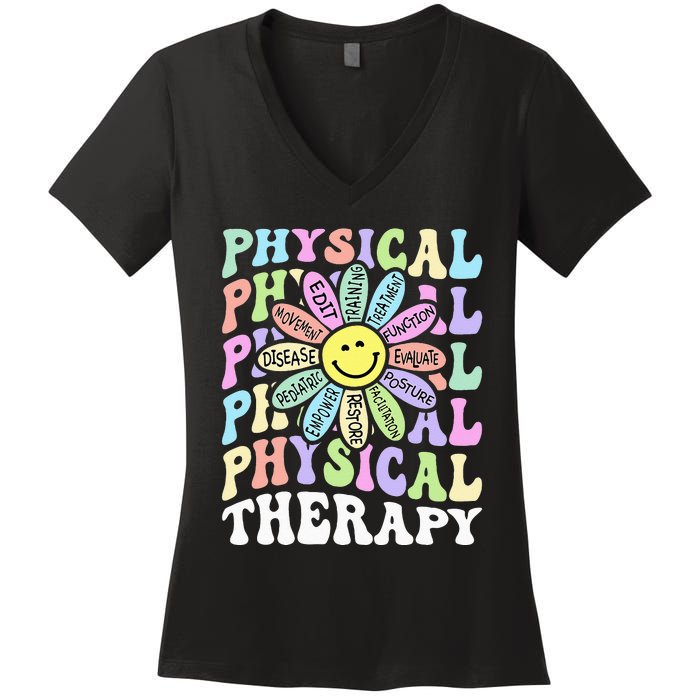 Flower PT Outfit Pediatric Physical Therapy Therapist Women's V-Neck T-Shirt