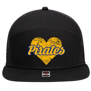 Fairhope Pirates Over Heart 7 Panel Mesh Trucker Snapback Hat