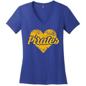 Fairhope Pirates Over Heart Women's V-Neck T-Shirt