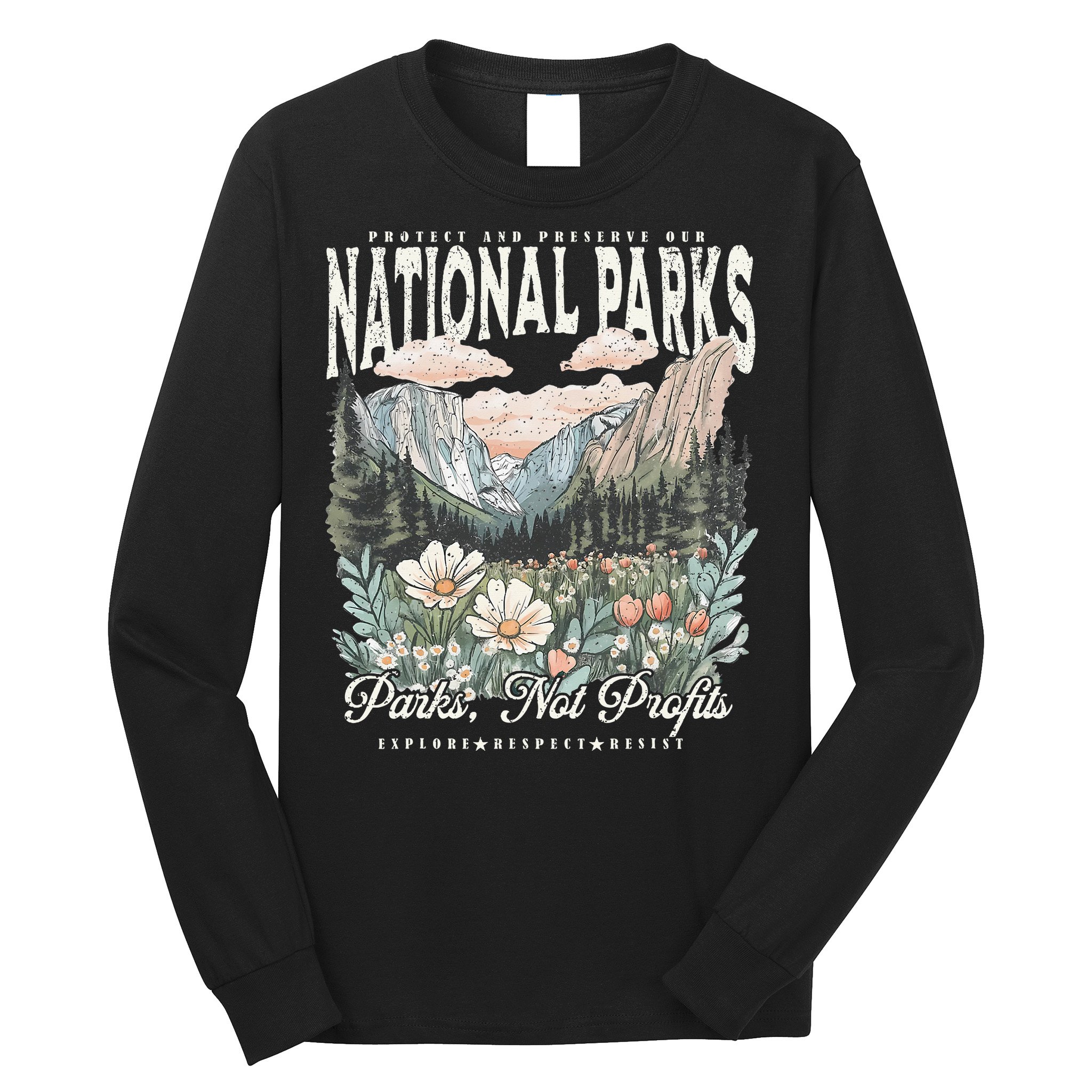 Floral Protect Our National Parks Retro Nature Conservation Long Sleeve Shirt