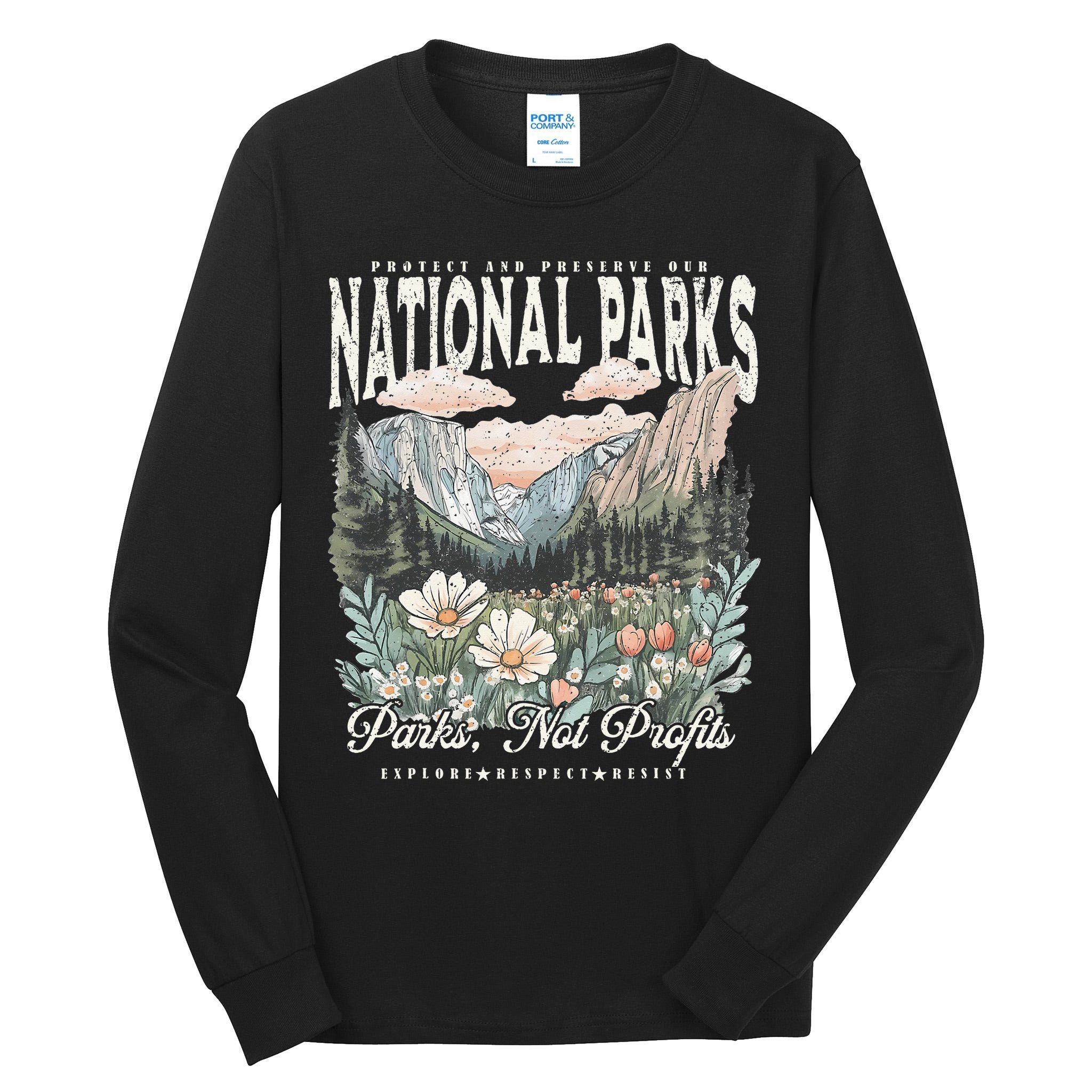 Floral Protect Our National Parks Retro Nature Conservation Tall Long Sleeve T-Shirt