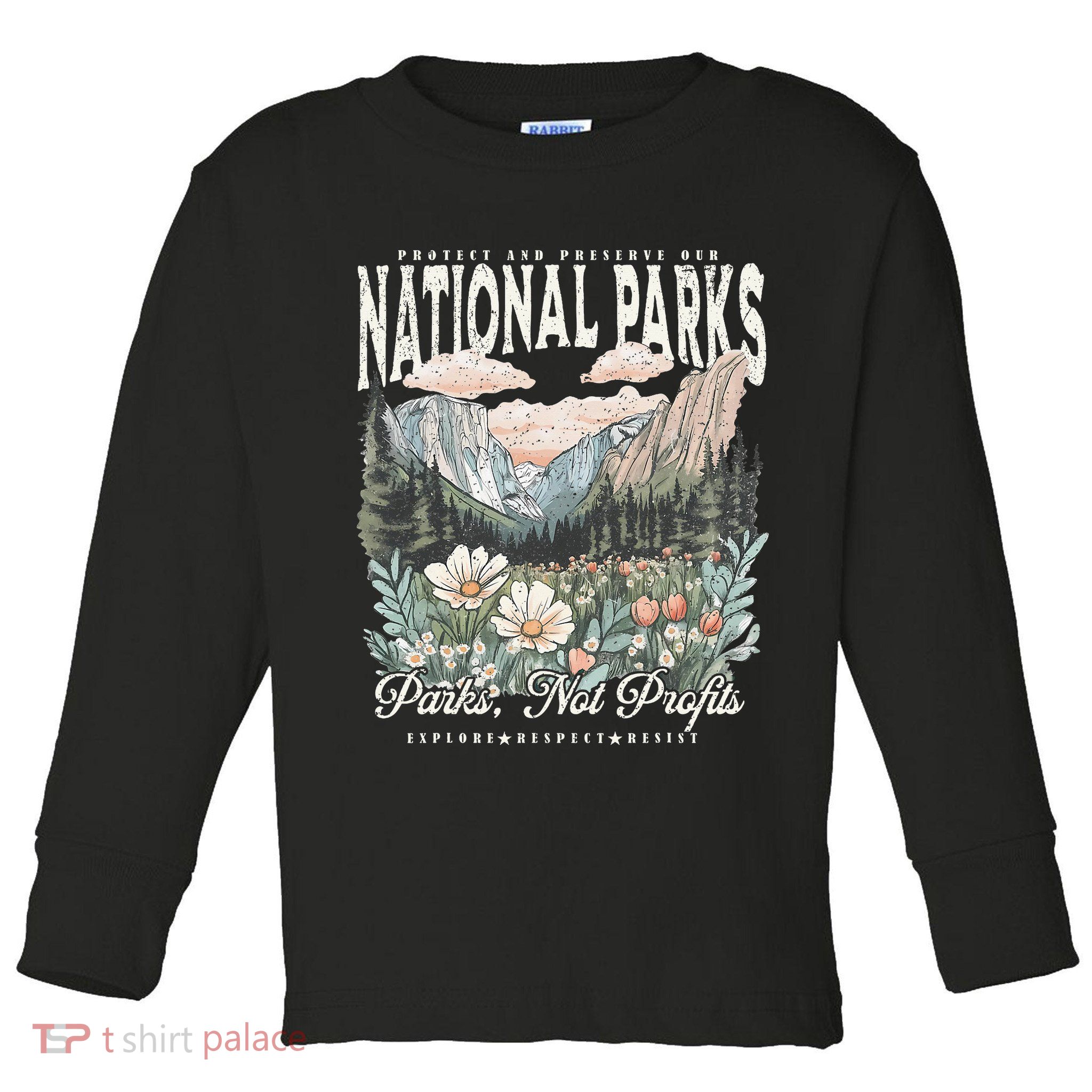 Floral Protect Our National Parks Retro Nature Conservation Toddler Long Sleeve Shirt