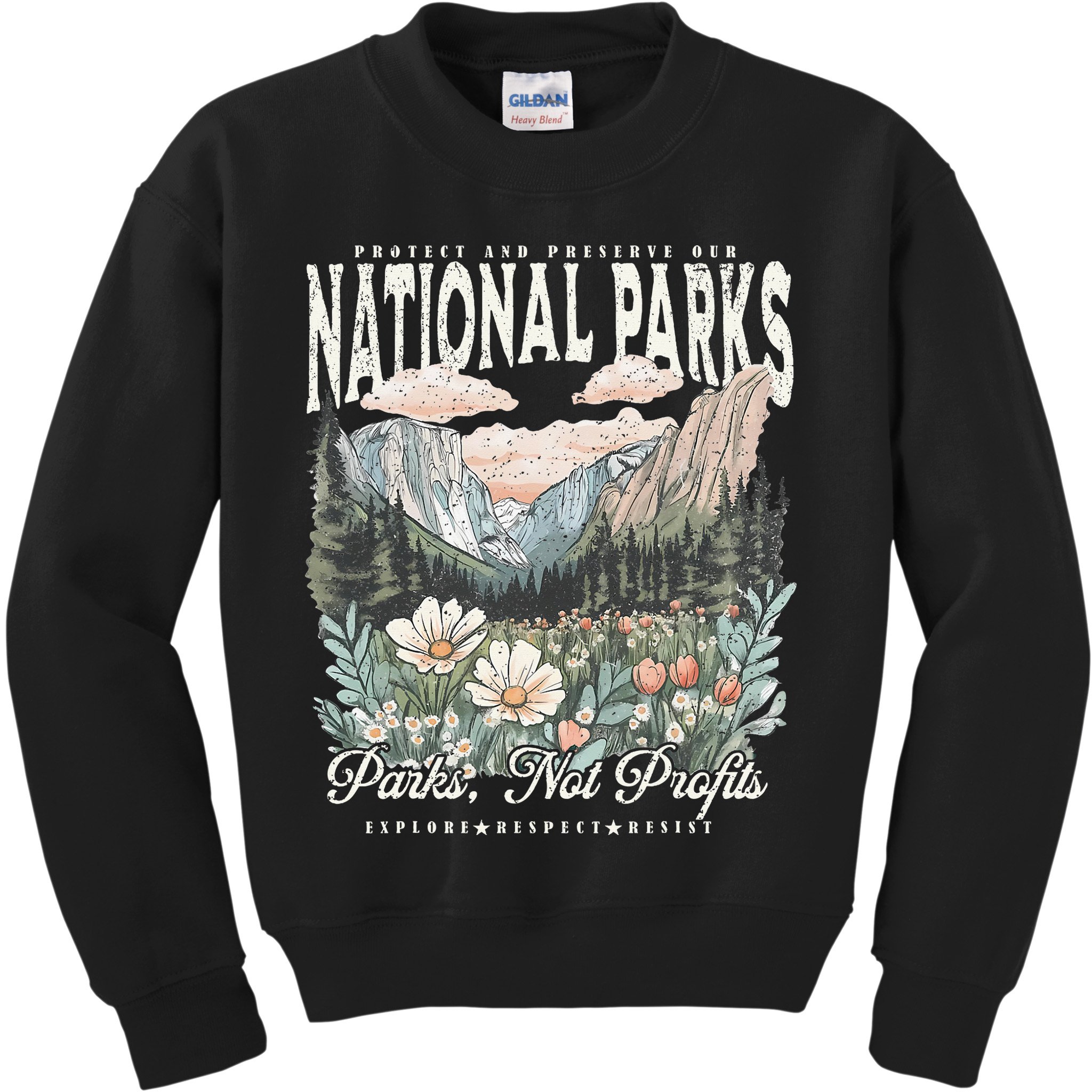 Floral Protect Our National Parks Retro Nature Conservation Kids Sweatshirt