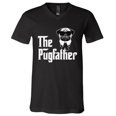 Funny Pug Owner The Pugfather Father Gift Dog Lovers Owner V-Neck T-Shirt