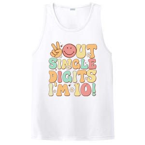 funny Peace Out Single Digits Retro Groovy 10th Birthday PosiCharge Competitor Tank