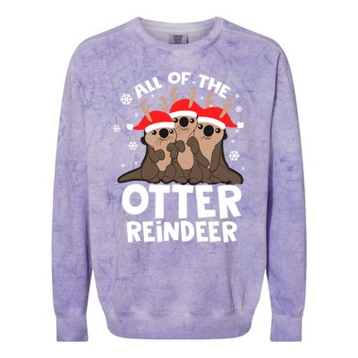 Funny Pajama Otter Reindeer Deer Christmas Xmas Santa Hat Gift Colorblast Crewneck Sweatshirt