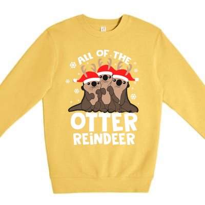 Funny Pajama Otter Reindeer Deer Christmas Xmas Santa Hat Gift Premium Crewneck Sweatshirt