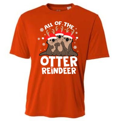 Funny Pajama Otter Reindeer Deer Christmas Xmas Santa Hat Gift Cooling Performance Crew T-Shirt