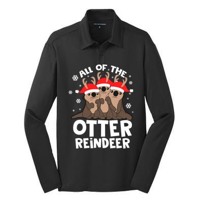 Funny Pajama Otter Reindeer Deer Christmas Xmas Santa Hat Gift Silk Touch Performance Long Sleeve Polo