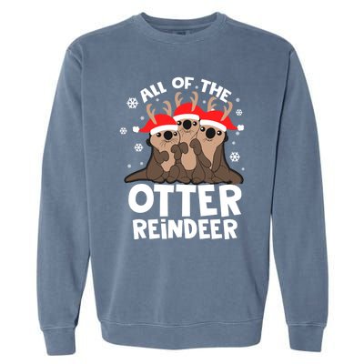 Funny Pajama Otter Reindeer Deer Christmas Xmas Santa Hat Gift Garment-Dyed Sweatshirt