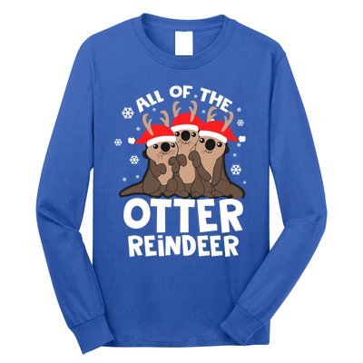 Funny Pajama Otter Reindeer Deer Christmas Xmas Santa Hat Gift Long Sleeve Shirt