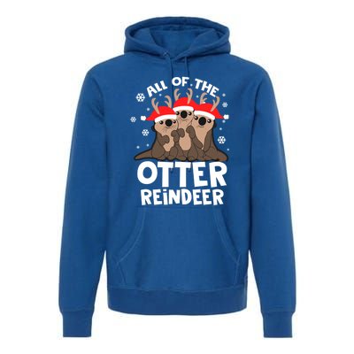 Funny Pajama Otter Reindeer Deer Christmas Xmas Santa Hat Gift Premium Hoodie