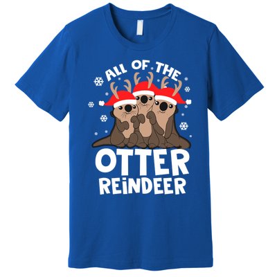 Funny Pajama Otter Reindeer Deer Christmas Xmas Santa Hat Gift Premium T-Shirt