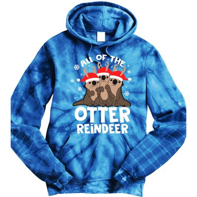 Funny Pajama Otter Reindeer Deer Christmas Xmas Santa Hat Gift Tie Dye Hoodie