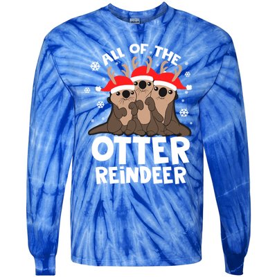 Funny Pajama Otter Reindeer Deer Christmas Xmas Santa Hat Gift Tie-Dye Long Sleeve Shirt