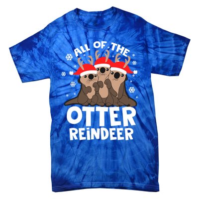 Funny Pajama Otter Reindeer Deer Christmas Xmas Santa Hat Gift Tie-Dye T-Shirt