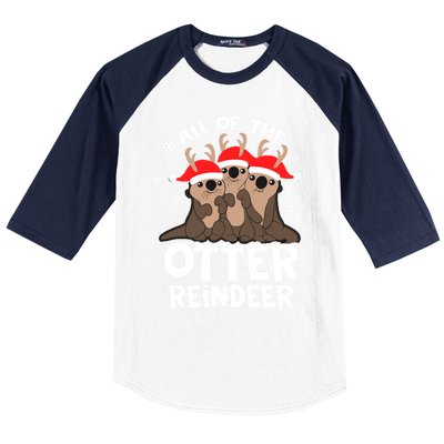 Funny Pajama Otter Reindeer Deer Christmas Xmas Santa Hat Gift Baseball Sleeve Shirt