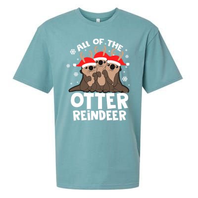 Funny Pajama Otter Reindeer Deer Christmas Xmas Santa Hat Gift Sueded Cloud Jersey T-Shirt