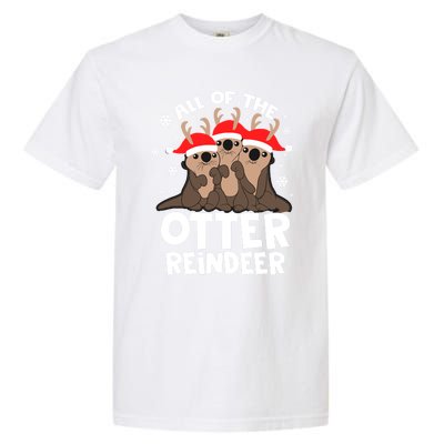 Funny Pajama Otter Reindeer Deer Christmas Xmas Santa Hat Gift Garment-Dyed Heavyweight T-Shirt