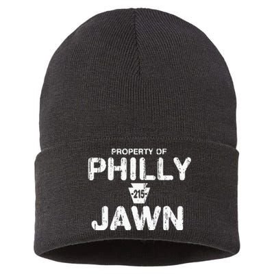 Funny Property of Philly Jawn  Philadelphia Fan Gifts Sustainable Knit Beanie