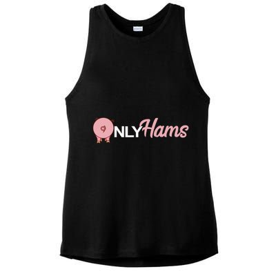 Funny Pig Only Hams Funny Pork Pig Farmer Ladies PosiCharge Tri-Blend Wicking Tank