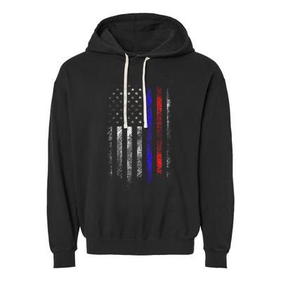 Firefighter Police Officer Red & Blue Line Flag Garment-Dyed Fleece Hoodie