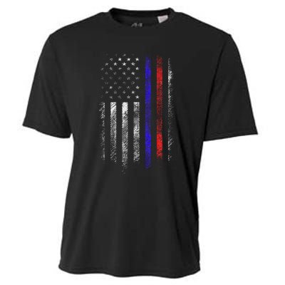 Firefighter Police Officer Red & Blue Line Flag Cooling Performance Crew T-Shirt