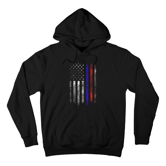 Firefighter Police Officer Red & Blue Line Flag Hoodie