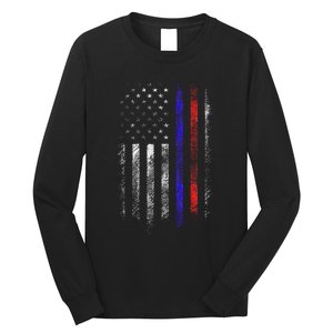 Firefighter Police Officer Red & Blue Line Flag Long Sleeve Shirt