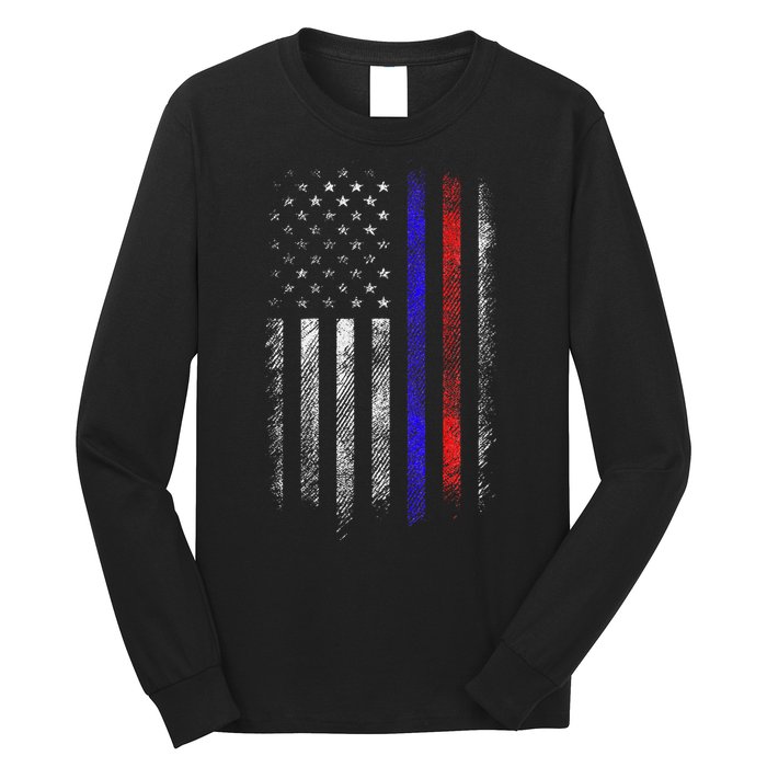 Firefighter Police Officer Red & Blue Line Flag Long Sleeve Shirt