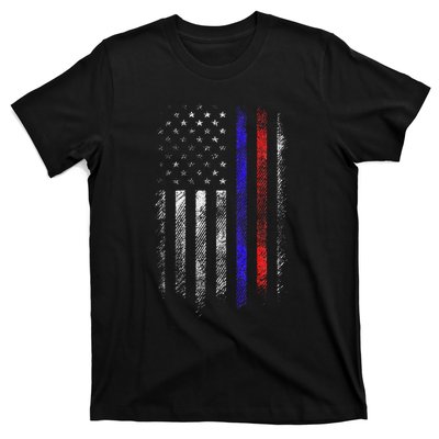 Firefighter Police Officer Red & Blue Line Flag T-Shirt