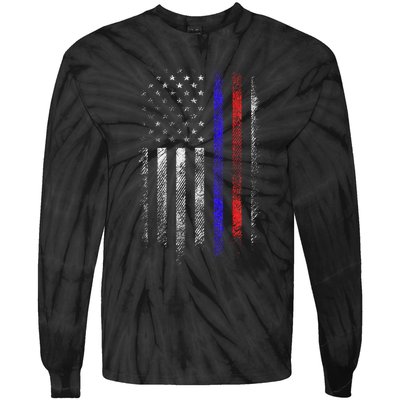 Firefighter Police Officer Red & Blue Line Flag Tie-Dye Long Sleeve Shirt