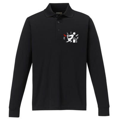 Funny Picture Of A Clock Running Out Of Gas Performance Long Sleeve Polo