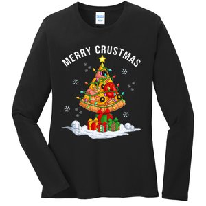 Funny Pizza On Earth Christmas Tree Merry Crustmas Pizzamas Tank Top Ladies Long Sleeve Shirt